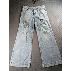 Uniq by Litz Light Wash Distressed Wide Leg Jeans Acid Wash Baggy Ripped 30/11